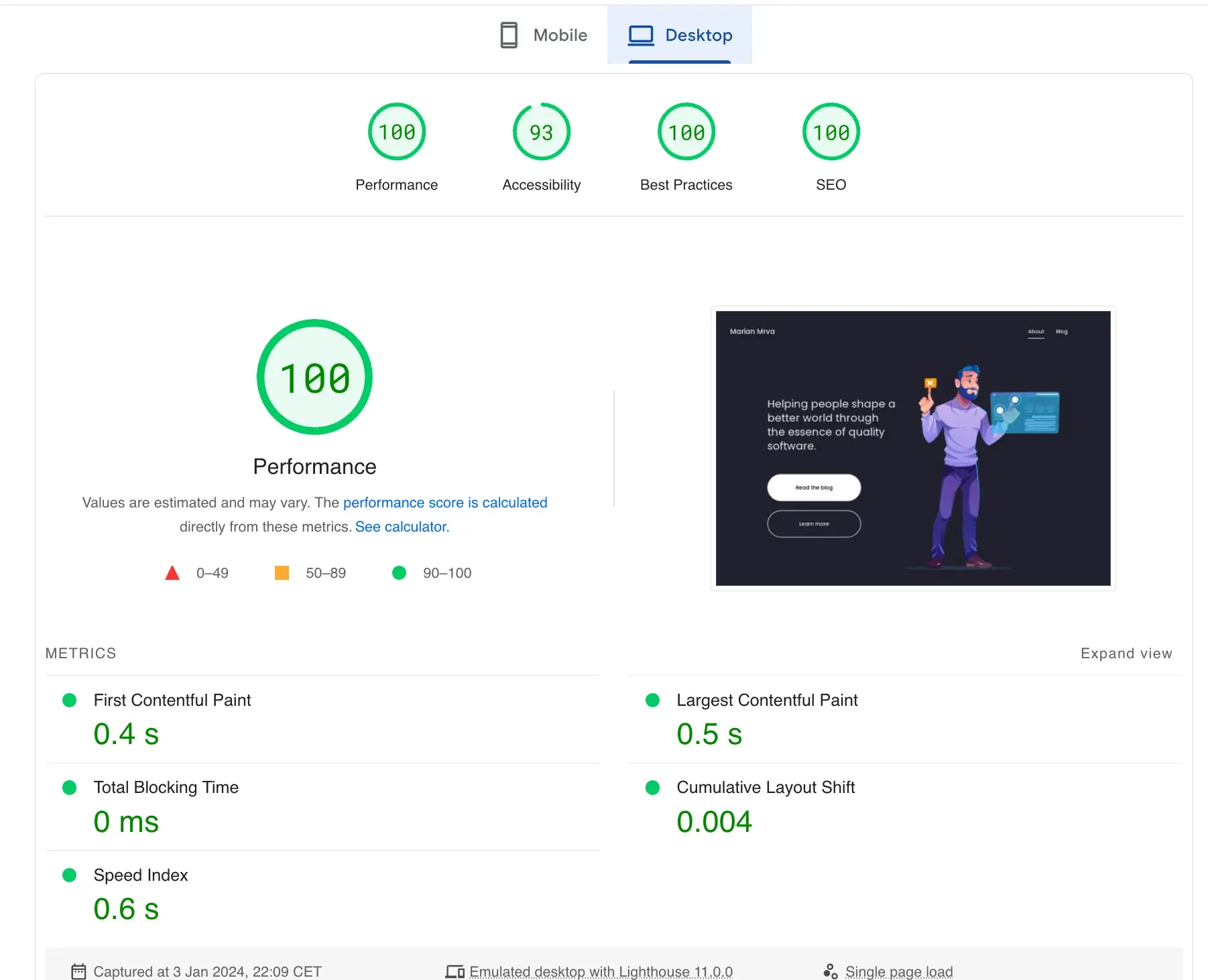 Pagespeed analysis